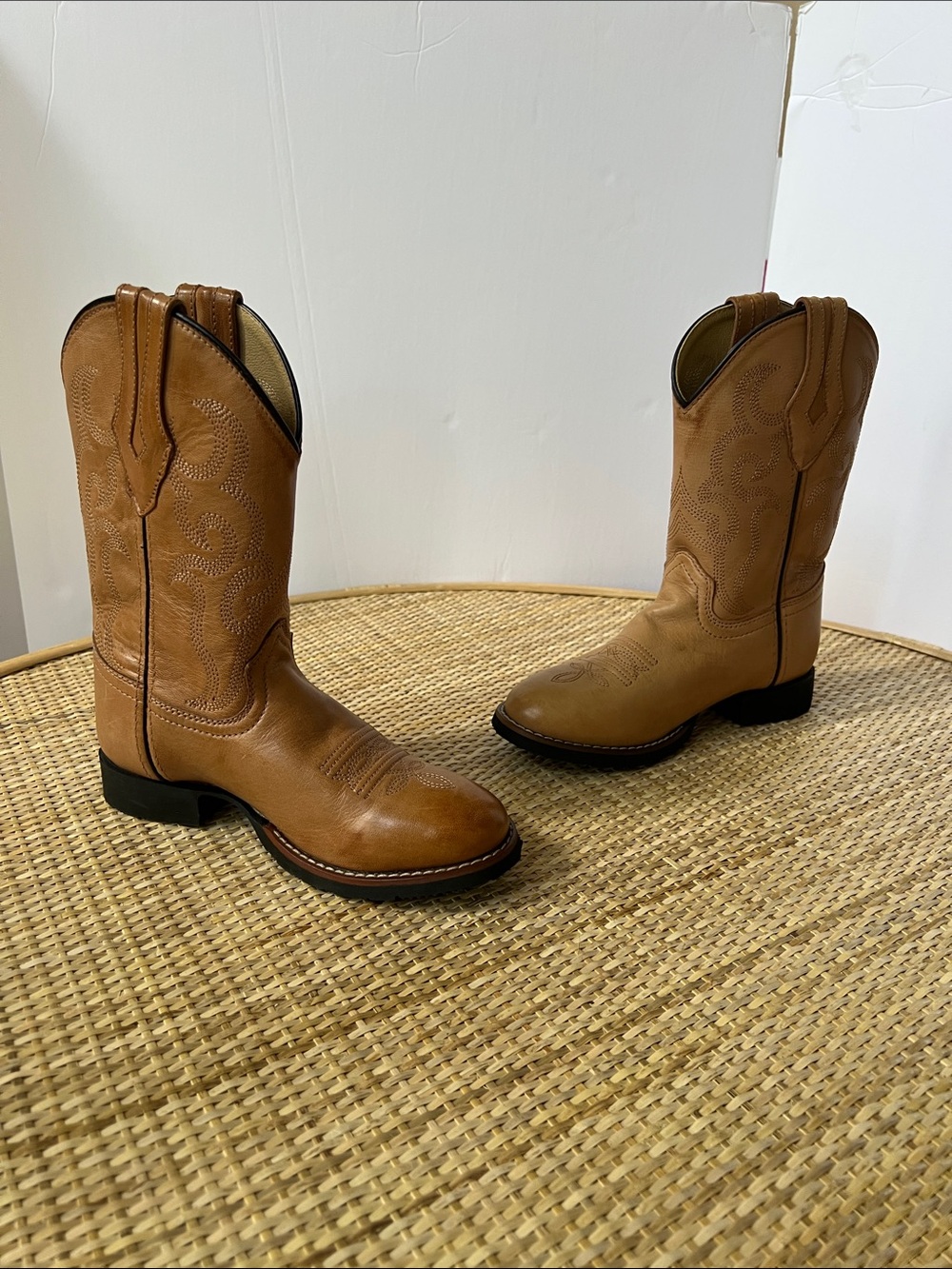 Cody James Kids Leather Cowboy Cowgirl Boots Light brown Unisex Embroidered 1.5 - Picture 7 of 12